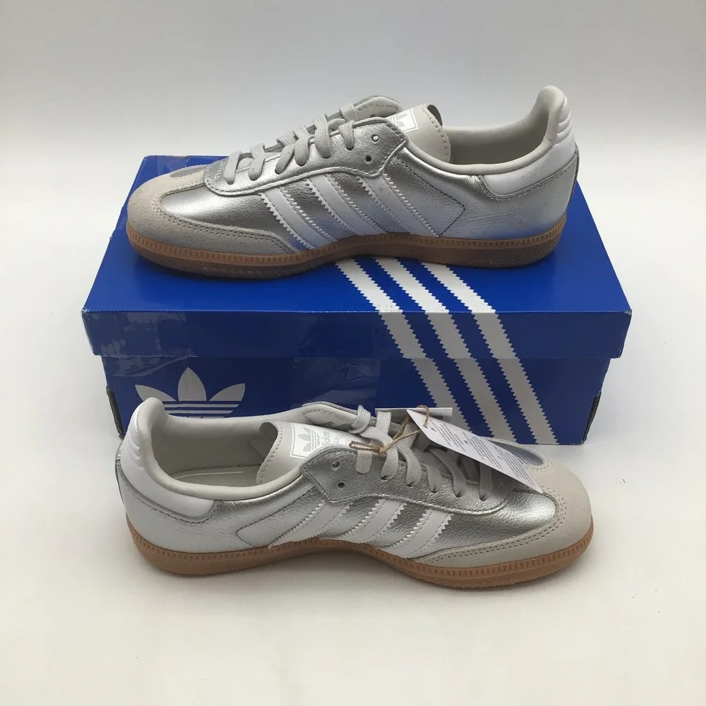 Adidas Samba OG C Kids Shoes Metallic Silver White Gum KK2344 Size 2.5 US NEW